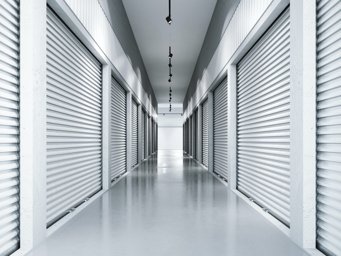 Storage facilities with white doors. Interior units. 3d rendering