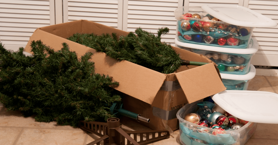 Holiday decor in boxes